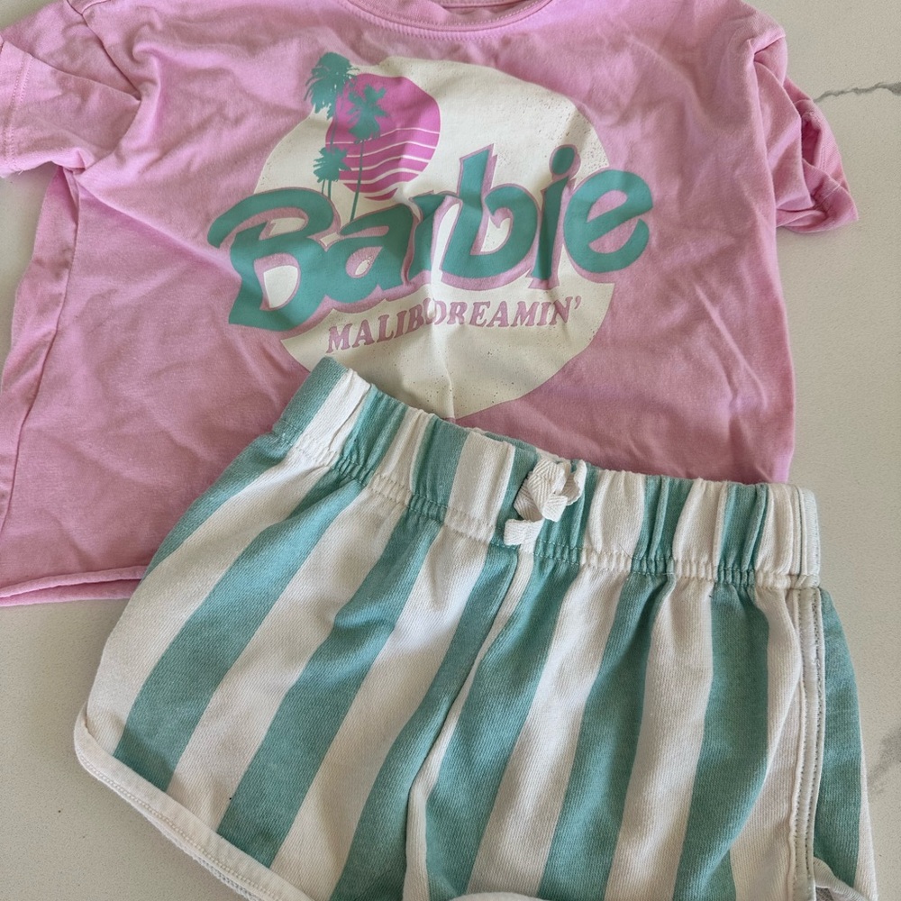 Barbie Pink Tee and Striped Shorts Set